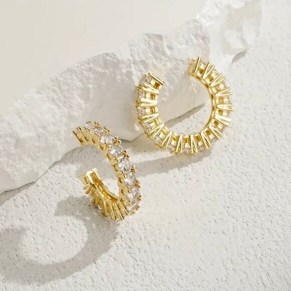 Ear Cuffs, Women's Earrings, 2 pieces with shiny rhinestones Silver or Gold Tone - Picture 6 of 8